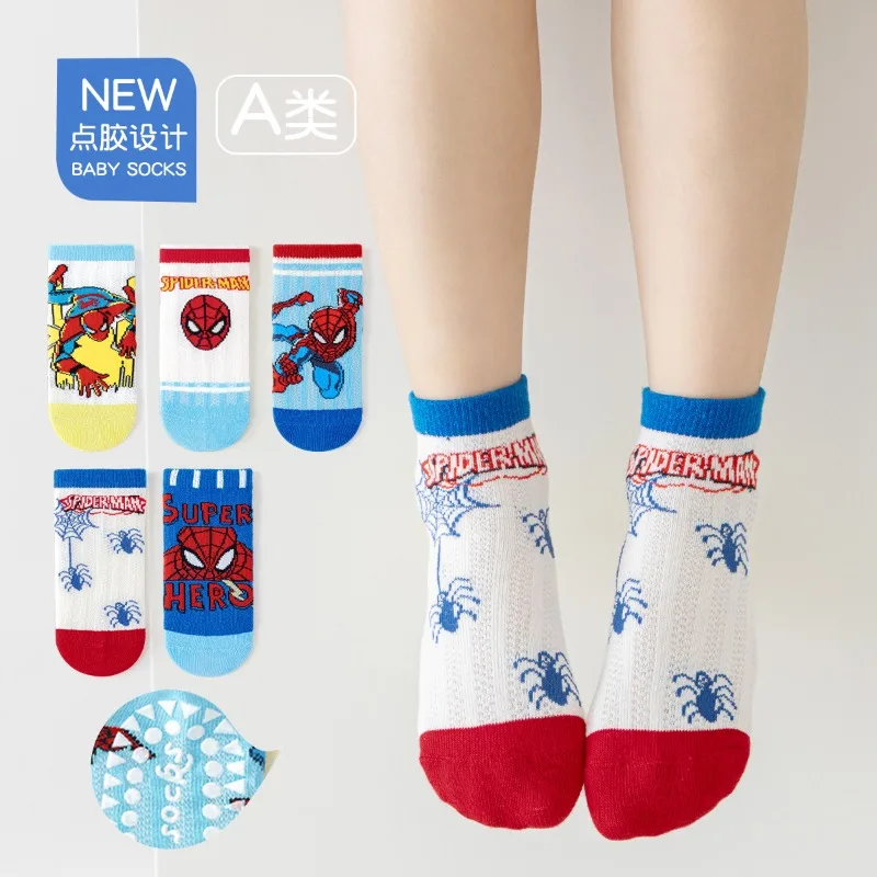 5Pairs Cute Cartoon Spiderman Kids Non-Slip Socks Baby Boys Girls Floor Socks Comfortable Breathable Thin for Children Gifts - view 3