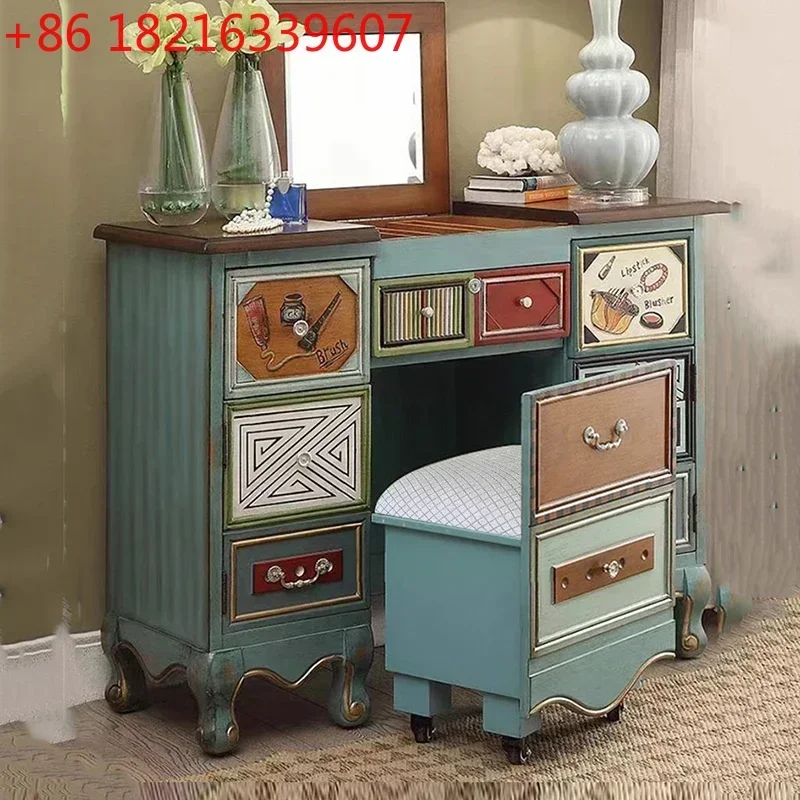 YAO Modern Aesthetic Dresser Vintage Style Stool Wood Dresser Make Up Cabinet Tocador De Maquillaje Mueble Con Espejo Furniture