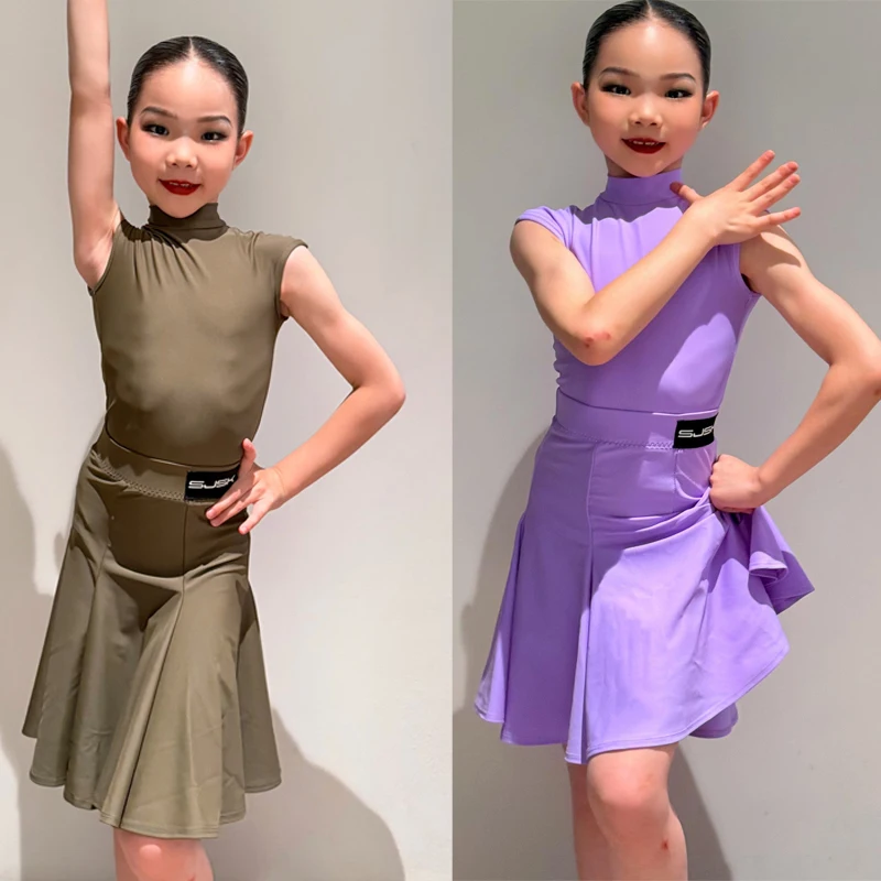 

Short Sleeves Ballroom Dance Professional Dress Girls Samba Latin Dance Costume Children'S Competition Dancing Wear SL12898