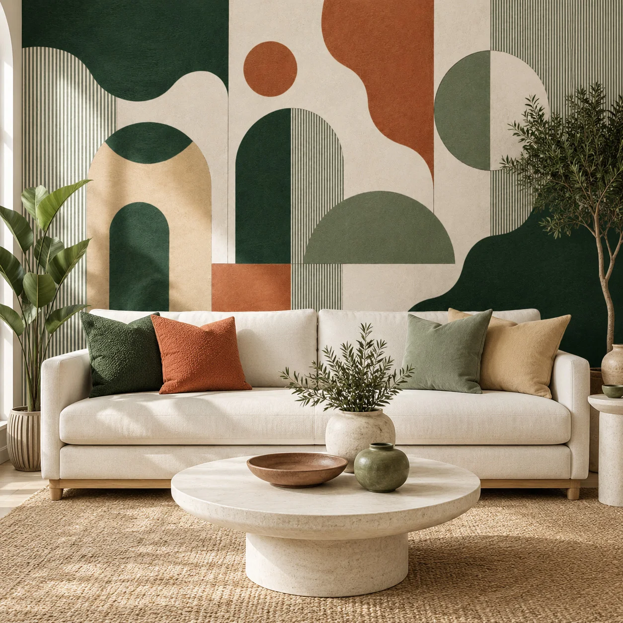Green Terracotta Geometric Self Adhesive Wallpaper Abstract Wall Mural Peel and Stick Living Room Bedroom Modern Home Decor Arts