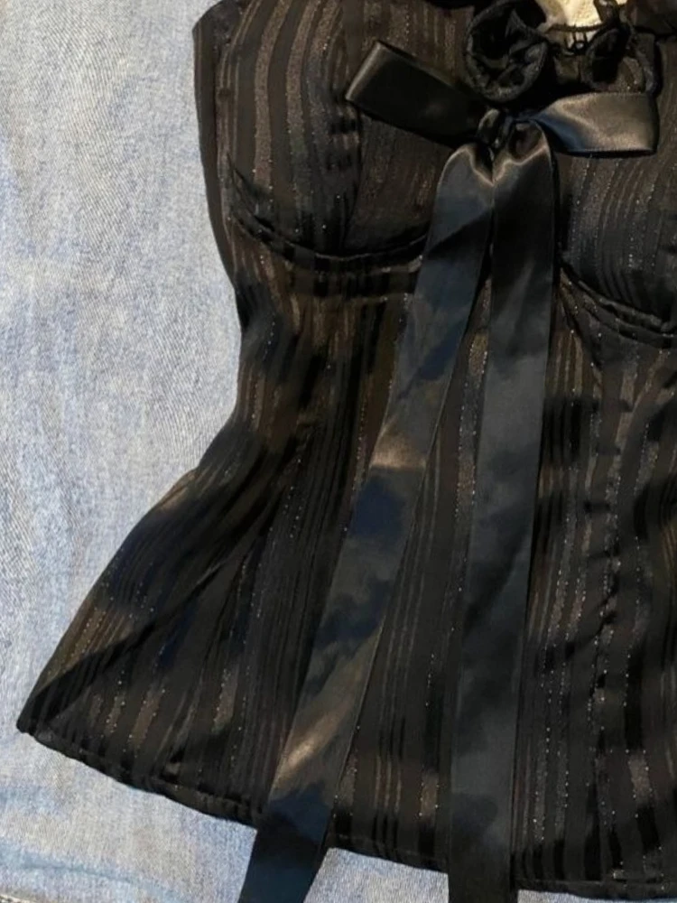 ภาษาฝรั่งเศสคํา Pure Desire เซ็กซี่ LACE-up เสื้อกั๊กผู้หญิงโบว์สลิง Millennium Sweet Spice สาว Y2k เสื้อใหม่ Retro Hot Chick ความงามเสื้อผ้า