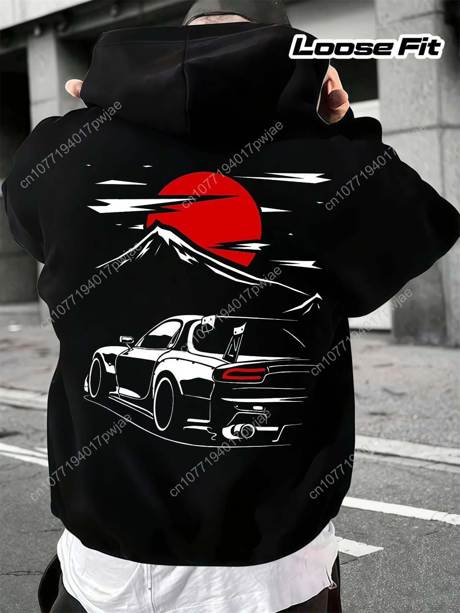 

[Мужская стильная толстовка] Стильная мужская толстовка с капюшоном | 100% полиэстер, свободная посадка, дизайн печати автомобиля | Осенне-зимняя уличная одежда, 11 случаев