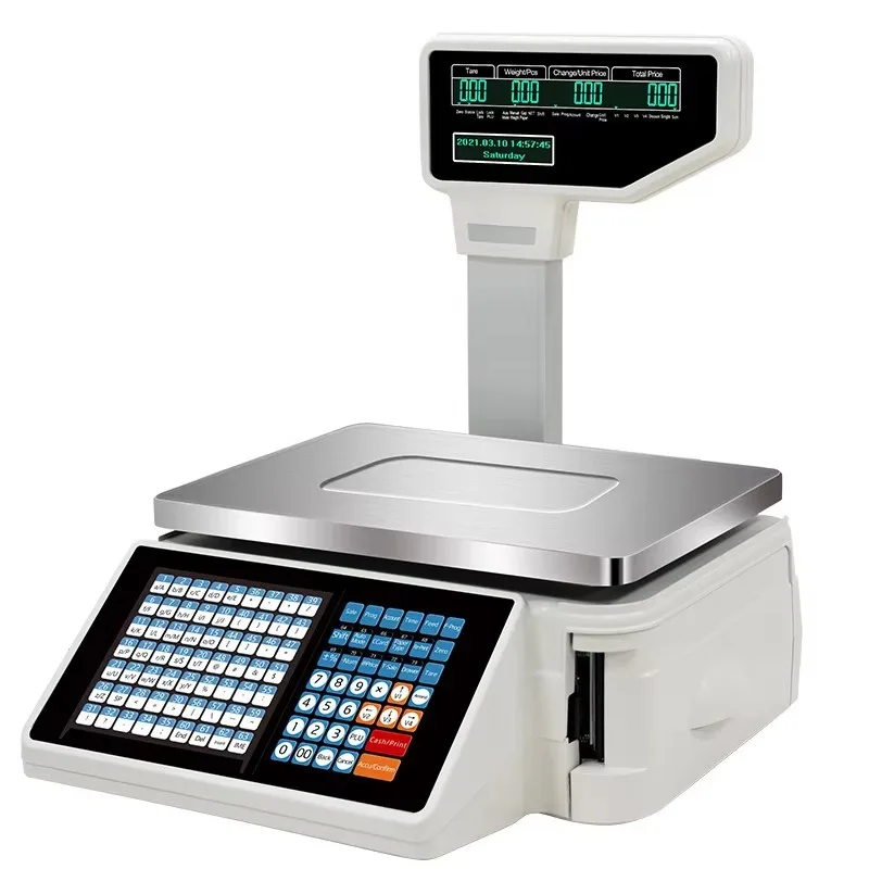 Cheap Cash Register Scale Barcode Label Printing Scale 15kg/30kg Custom Language Supermarket Scale with Built-in Thermal Printer