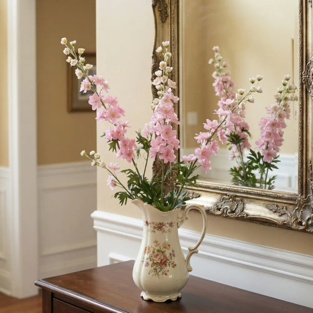 

Green Leaves Artificial Larkspur Flower Handmade Realistic Simulation Big Violet Real Touch Luxury Fake Flower Teacher's Day