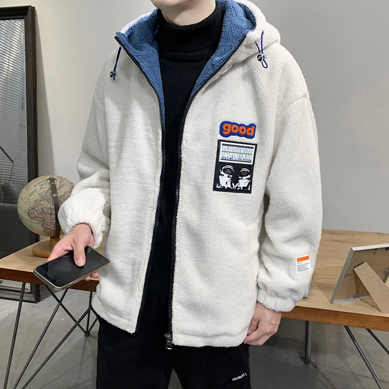 

Thiened Fce Jaet Men's Autumn Winter Warm Loose American Sle Japanese Sle Cotton Coat New Hat Jaet Youth Faion