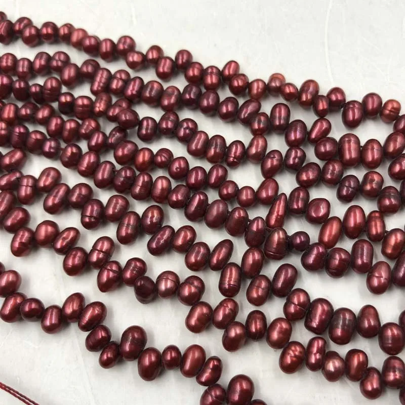 ELEISPL JEWELRY Wholesale 8 Strings Loose Beads Red Real Freshwater Cultured Pearl Potato Shape #497-5 #497-5