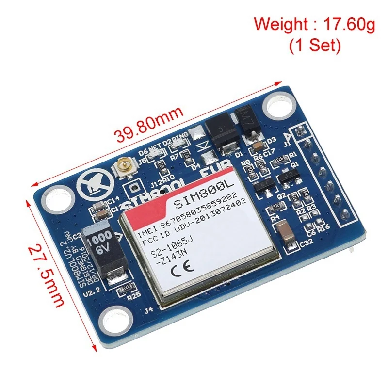 SIM800L V2.0 5V Wireless GSM GPRS MODULE Quad-Band W/ Antenna Cable Cap