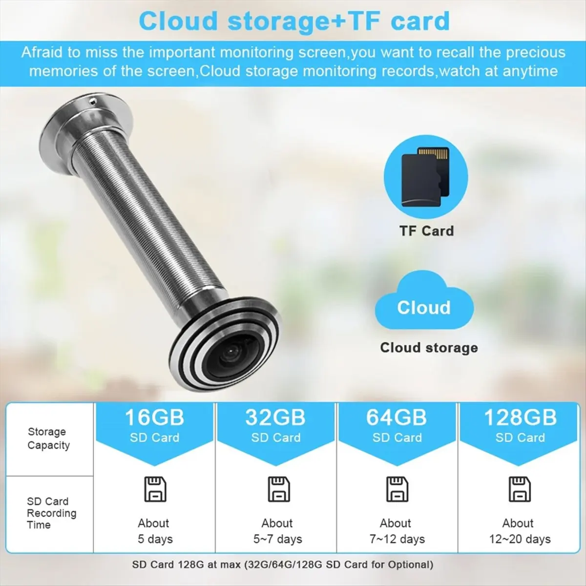 [N82R] 1080P Tuya Smart Life Home Digital Viewer Peepholes Door Camera Eye WiFi IR Night Vision Door Eye Camera EU PLUG Silver
