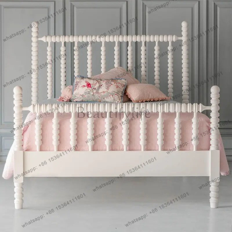 French double solid wood 1.8 meters master bedroom large bed American style white pillar bed 1.5 meters