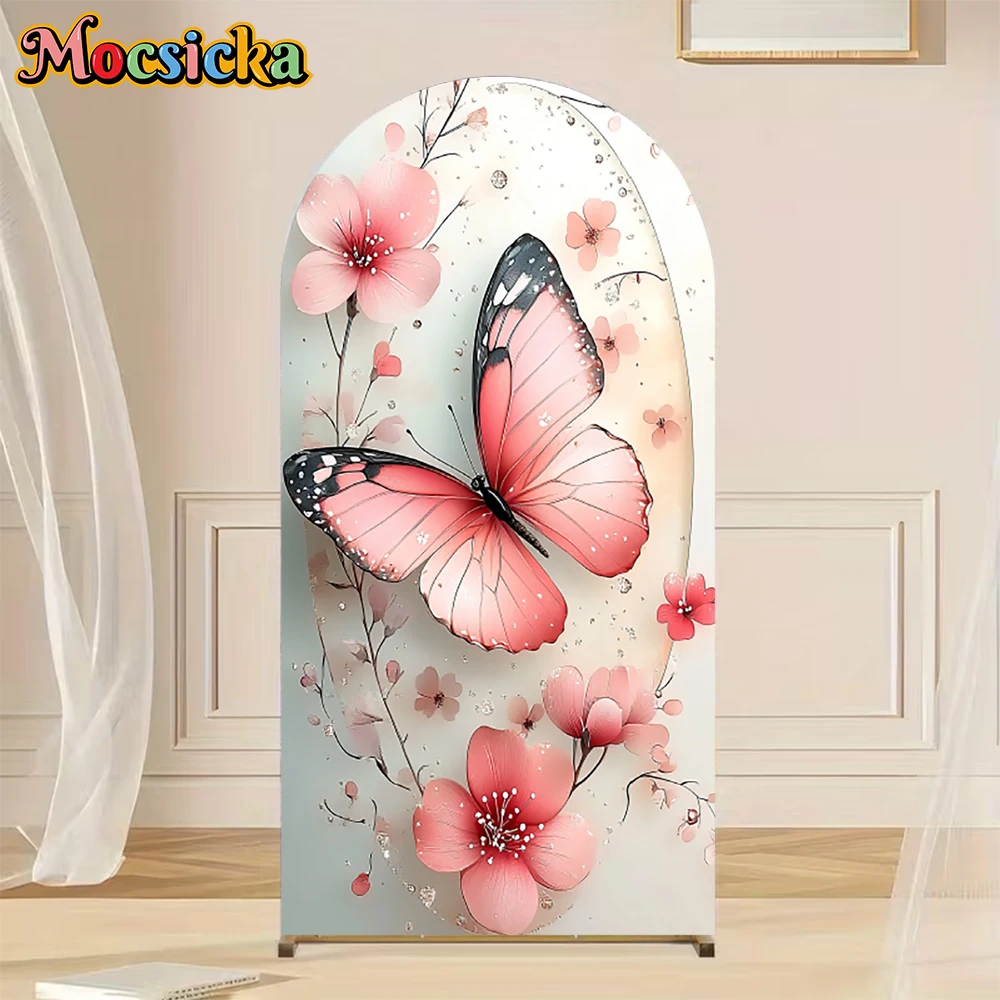 

Mocsicka Arch Backdrop Double-Sided Baby Shower Girl Wedding Party Arched Covers Background Butterfly Flowers Decor Studio Props