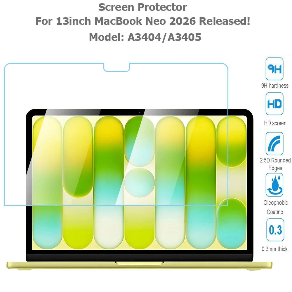 Screen Protector for 13Inch MacBook Neo 2026 Released Model A3404 A3405 0.3MM 2.5D Arc Edge Clear Tempered Glass Scratch-Proof