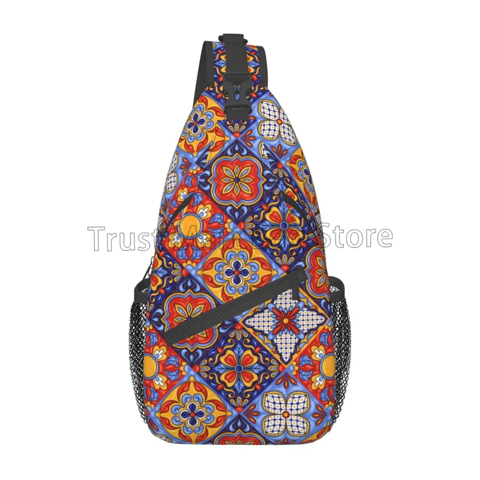 

Mexican Talavera Travel Hiking Sling Bag Sling Backpack for Women Adjustable Crossbody Purse Chest Shoulder Bag Casual Daypack