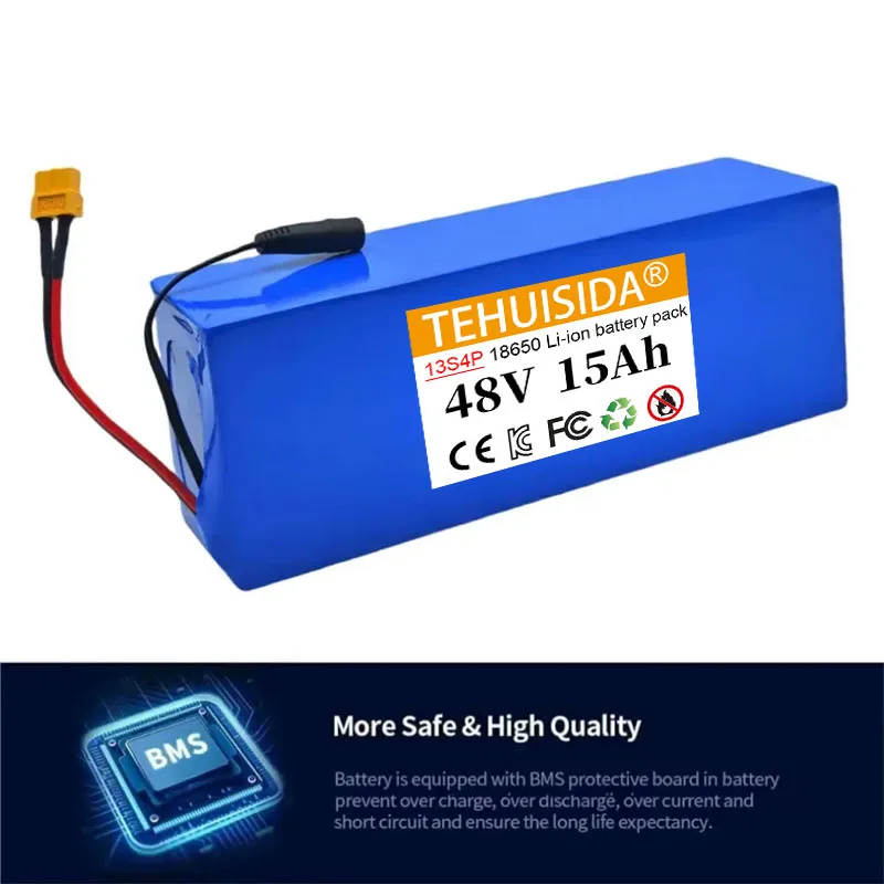 حزمة بطارية جديدة 13S4P 15000mAh 48V ليثيوم أيون 18650 مع BMS مناسبة لدراجات سكوتر كهربائية شحن 54.6 فولت #5