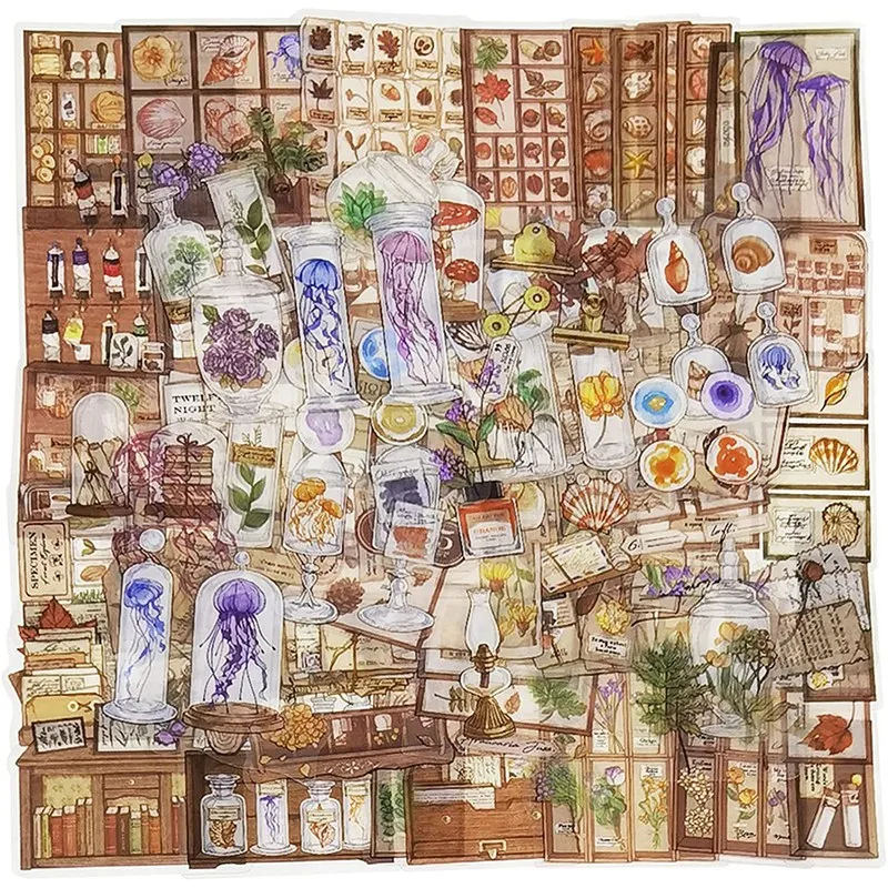 حزمة ملصقات قصاصات عتيقة ، زهور زخرفية عتيقة ، ملصقات شفافة للنباتات ، مشغولات ذاتية الصنع ، مخطط يومي ، من من من من من من من من من