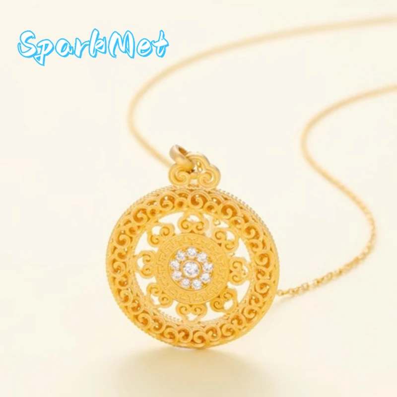 

Christmas Ancient Pure Gold AU999 Auspicious Filigree Compass Necklace, 24K Gold Jewelry Pendant for Girlfriend Wife and Family