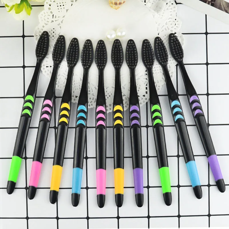 10 Pieces/Packed Toothbrush Deep Cleaning Soft Bristle Bamboo Charcoal Black Hair Ultra-Fine Health Teethbrush Oral Cleaning