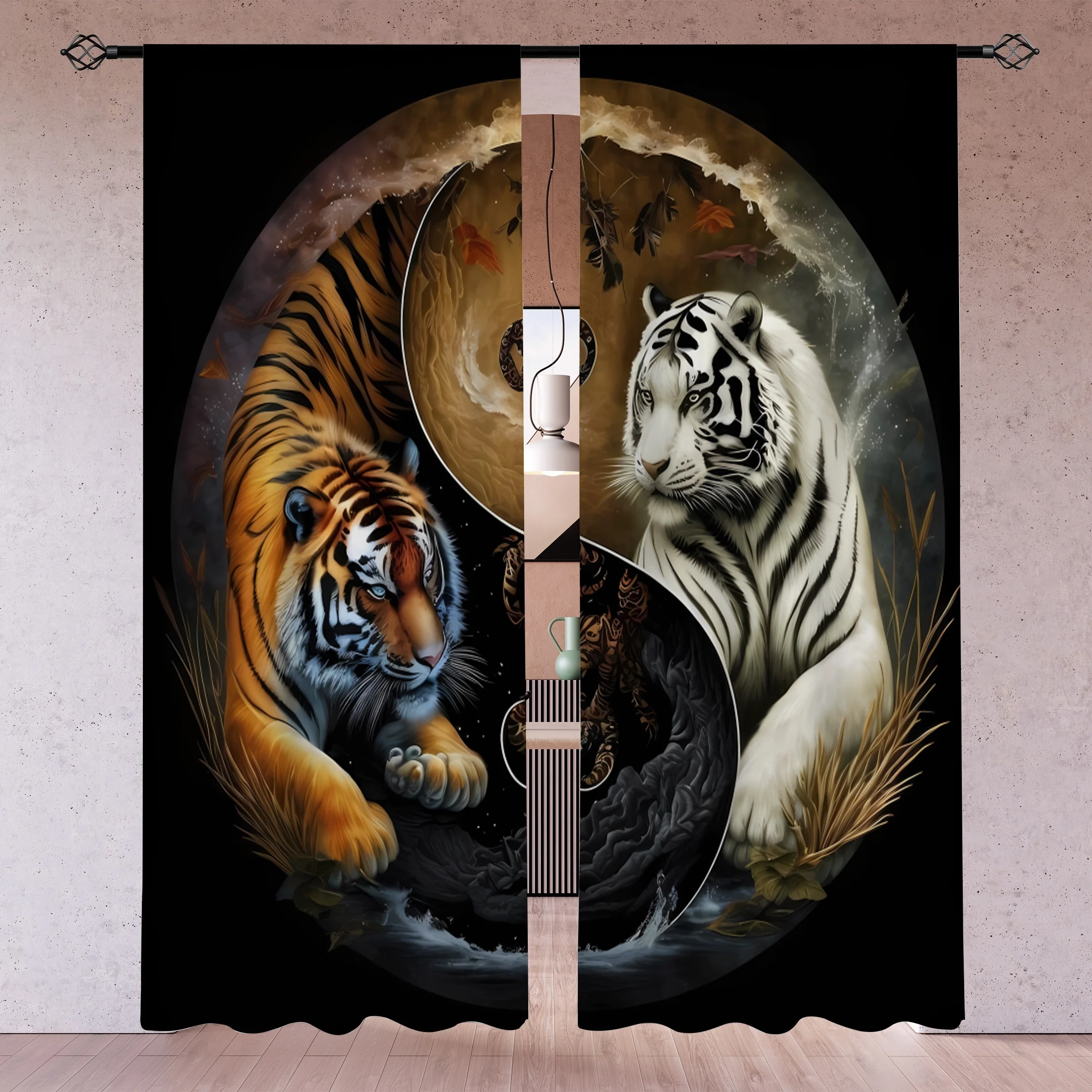 Majestic Tiger and White Tiger Curtains Jungle Wildlife Art Panel Dramatic Home Decor Window Curtain for Living Room Bedroom