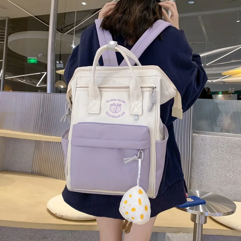 Women Travel Handbags Backpack Multi-pocket Large Capacity Shoulder Backpack Solid Color Casual Schoolbag Teenage Girl Book Bag