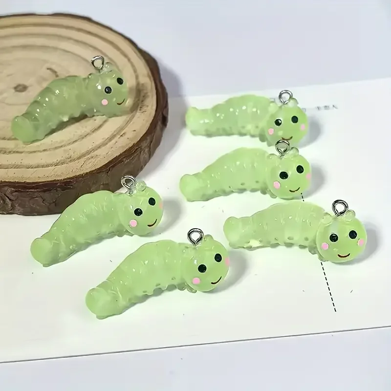 8pcs Glow-in-the-Dark Caterpillar Resin Charms Pendants with Hook for Jewelry Making, Earrings, Keychain DIY Crafting Supplies - Image 2