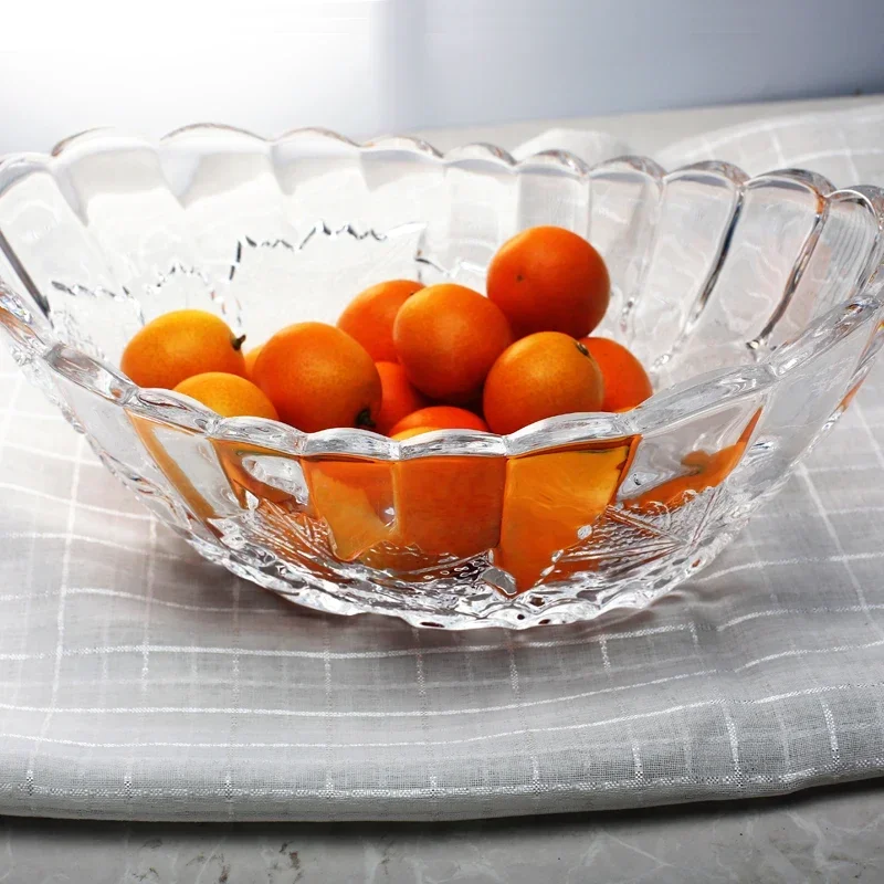 Delicate Crystal Glass Stamped Fruit Bowl Decorative Boat Serving Bowl Sweet Box Household Daily Use Tableware Ornament Craft