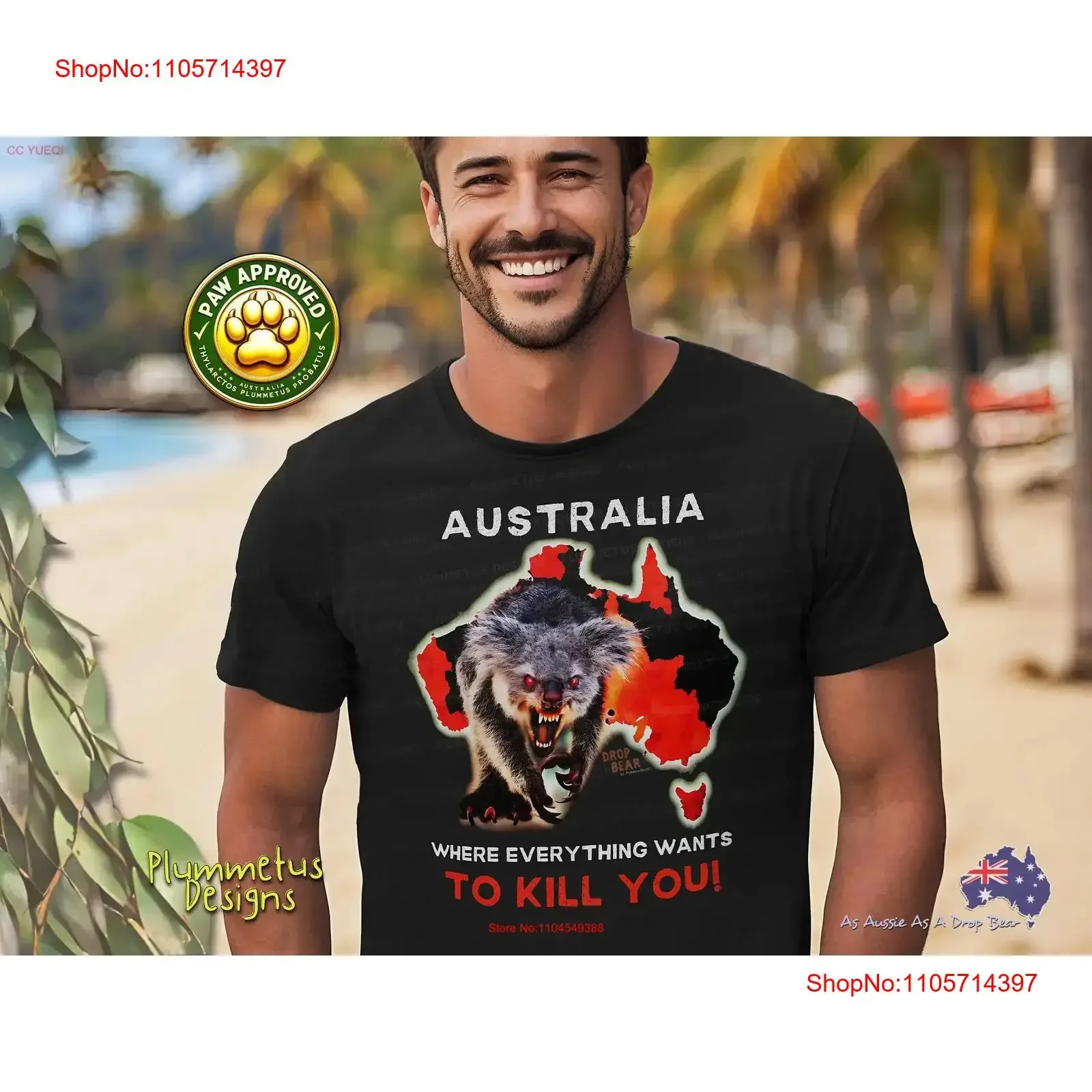 Aussie Dropbear T Shirt Drop Bear Souvenir Outback Horror Killer Design Australia Backpacker Scary Animal vintage Washed