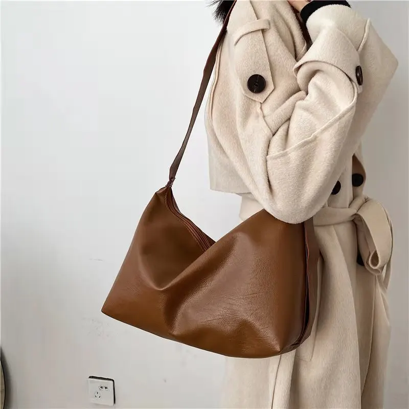 Retro Tote Shoulder Bags For Women Solid Color Underarm 2021 Autumn Winter New Designer European All-Match PU Cross-Body Bags