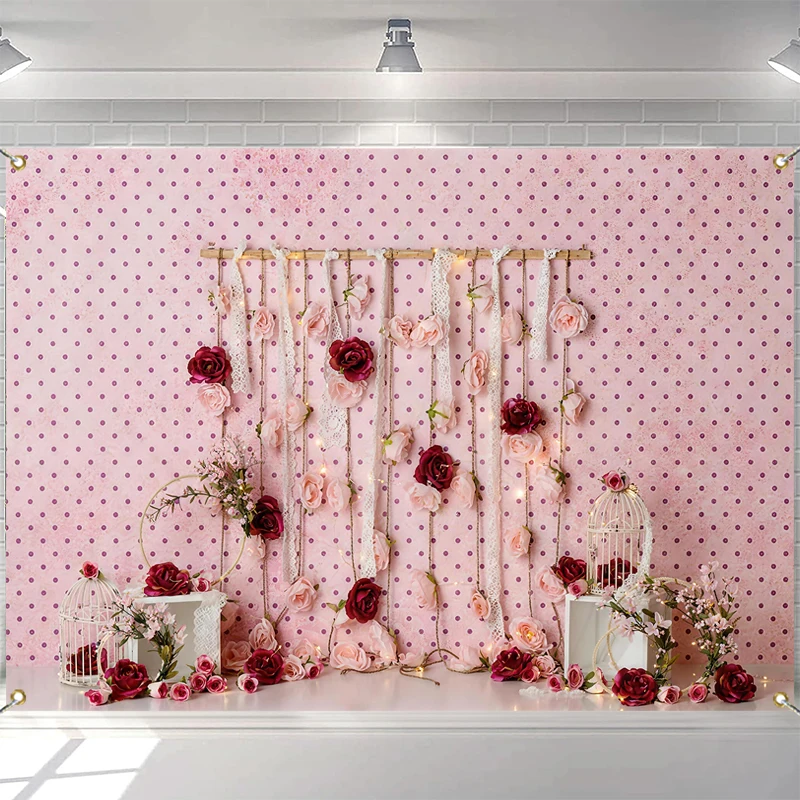 

LS Photography Background Bohemian Spring Rose Floral Decor Birthday Baby Shower Cake Smash Kids Portrait Photo Backdrop Studio