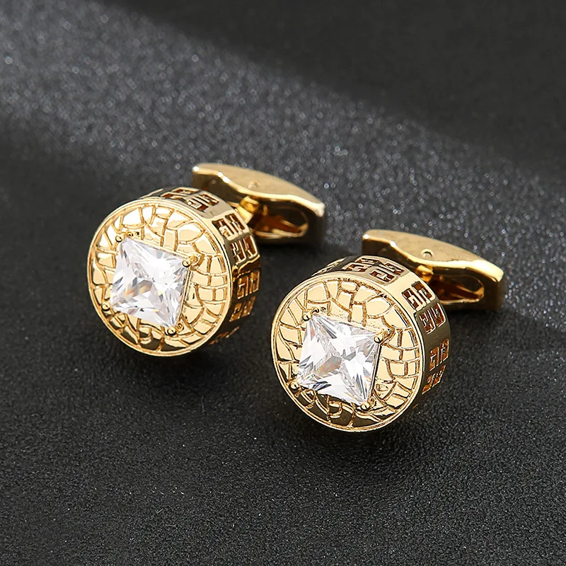 Round Hollow Out Cufflinks French Crysral Men Cufflinks Luxury Wedding Crown Round Sleeve Studs Square Crysral Cuff Link Jewelry