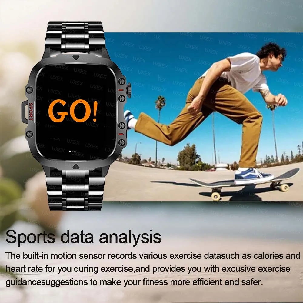 الرجال مصباح يدوي Smartwatches 1.96 HD مكالمة لاسلكية الصحة المقتفي مخصص صور صوت مساعد هدية الكريسماس البارون ساعة رياضية