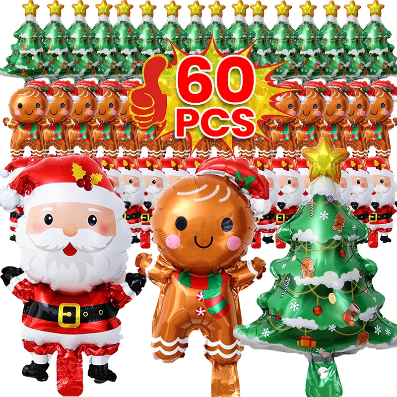 1-60Pcs Christmas Foil Balloons Santa Xmas Tree Gingerbread Man Holiday Party Decorations Aluminum Film Balloon Kids Toys Gifts