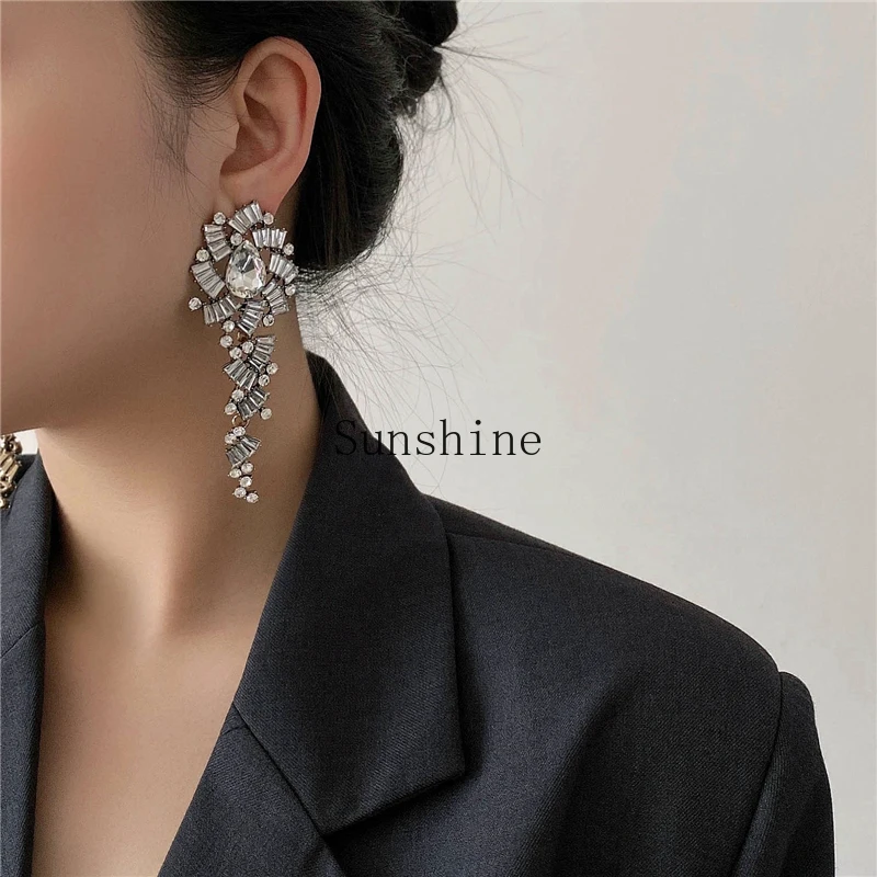 Opal Crystal Atmosphere Exaggerated Premium Prom Dinner Earrings Femininity Muse