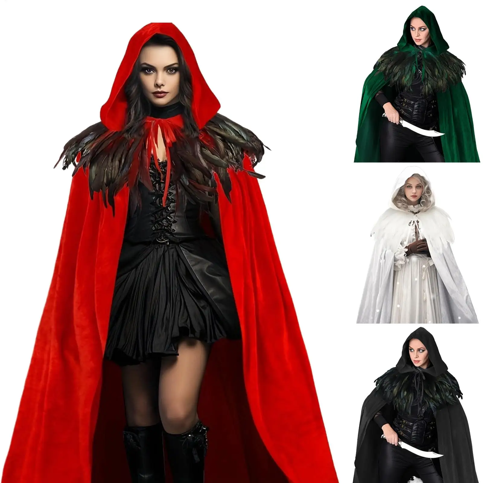 

Плащ с капюшоном, костюм для косплея на Хэллоуин, халат унисекс, реквизит для средневековых вечеринок эпохи Возрождения, женский костюм ведьмы для взрослых