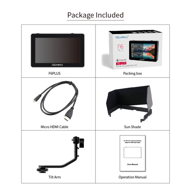 필월드 F6 플러스 V2 6인치 온카메라 DSLR 필드 모니터 3D LUT 터치스크린 IPS FHD 1920x1080 비디오 포커스 어시스트 4K 지원