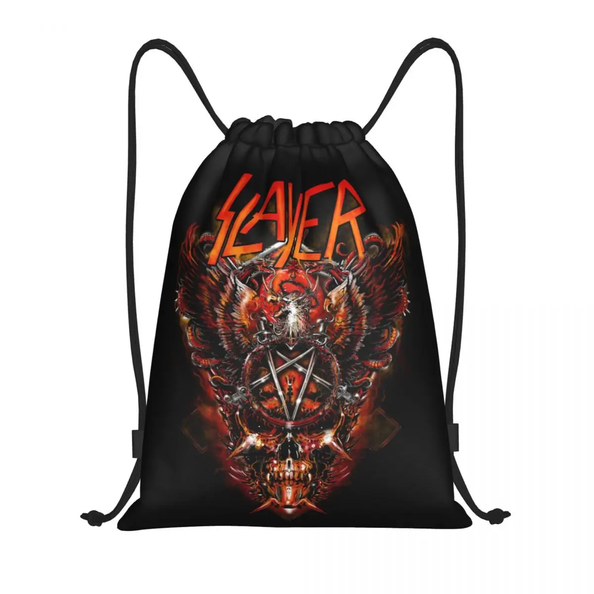 

Custom Heavy Metal Rock Band Slayers Drawstring Backpack Women Men Gym Sport Sackpack Portable Training Bag Sack