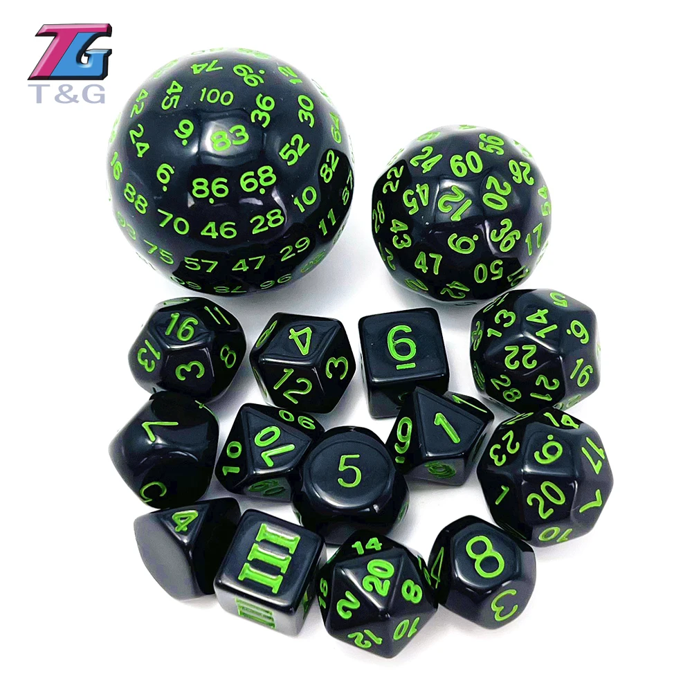 15pcs Opaque Polyhedral Dice Set D3-D100 for DNDGame RPG Board Game Accessories Hobbies Holiday Gift with Bag