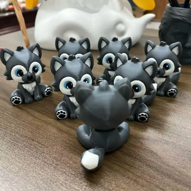 3D-Printed Retro Wolf Doll With Moving Head Spring-Activated Desk Decor