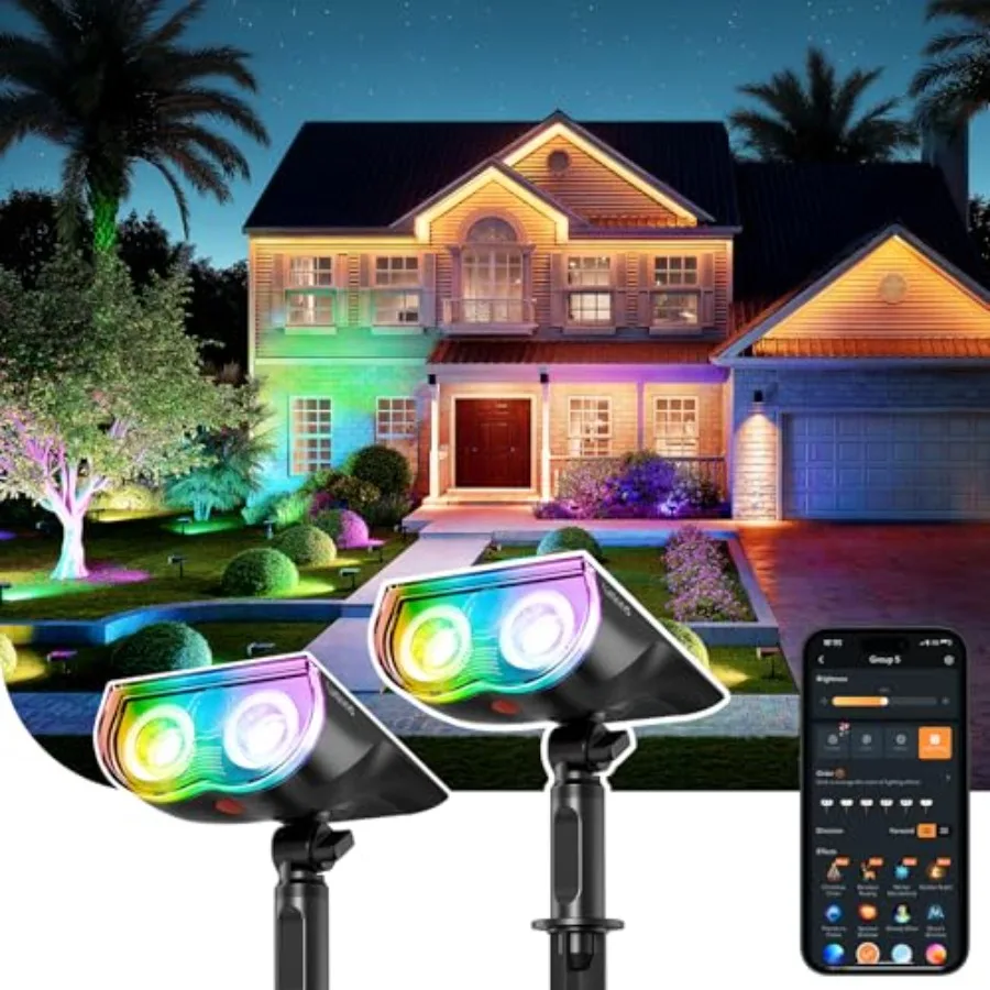 Smart Solar Spot Lights Outdoor SL5C, Solar Lights Outdoor Spotlight Cool/Warm White/Color Changing, APP/Voice Control IP67 Lan
