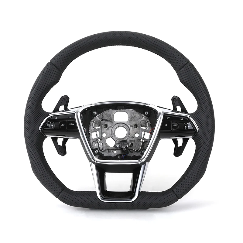 Customized Volant Lenkrad Flat Bottom Full Perforated Leather Steering Wheel for Audi A3 A4 A5 A6 A7 C8 S6 S7 RS RS6 RS7 RS8 TT