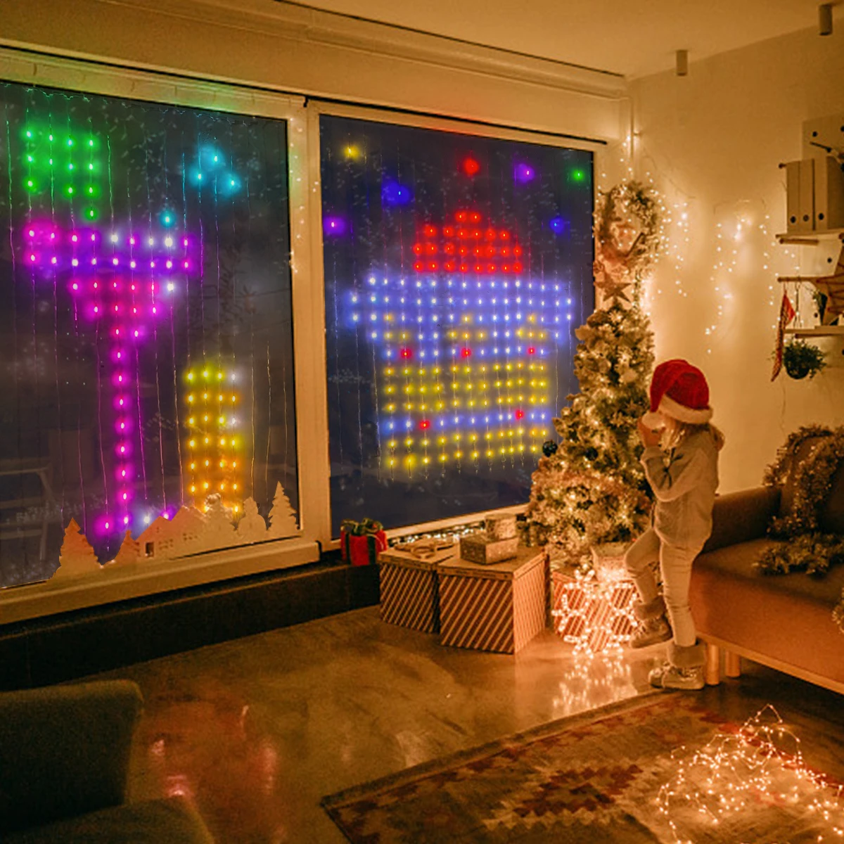 400 LED RGB Kurtyna Świetlna Sterowana Aplikacją Bluetooth, Inteligentna, Programowalna, USB 5V, Lampki LED do Okna, Sypialni, na Imprezę, Walentynki, Urodziny