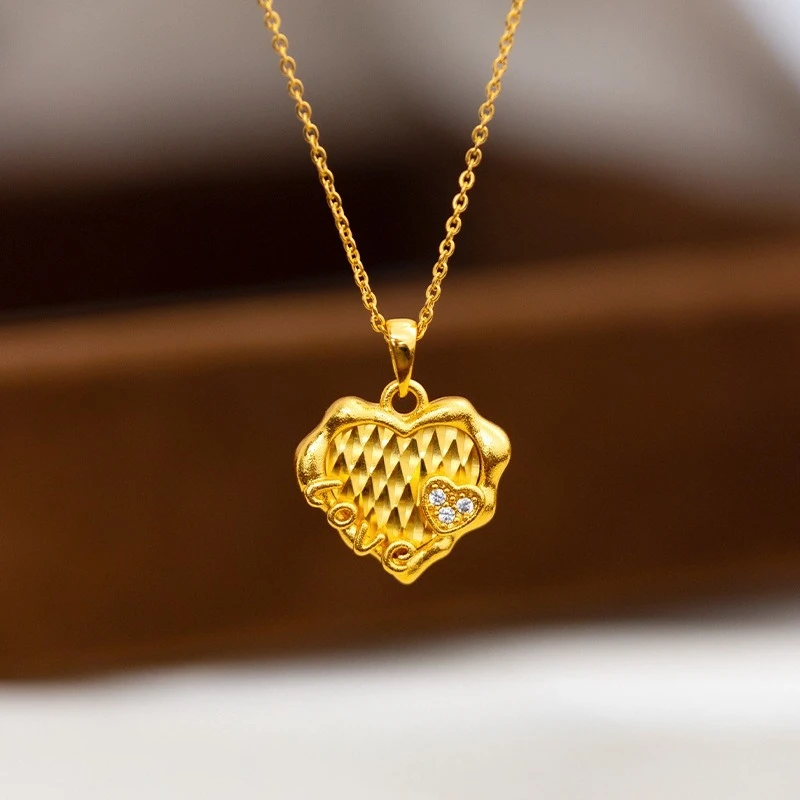 

Elegant Kt18 Gold Color Zircon-studded Love Heart Pendant Necklace Women Wedding Birthday Valentine's Day Jewelry Chain Gifts