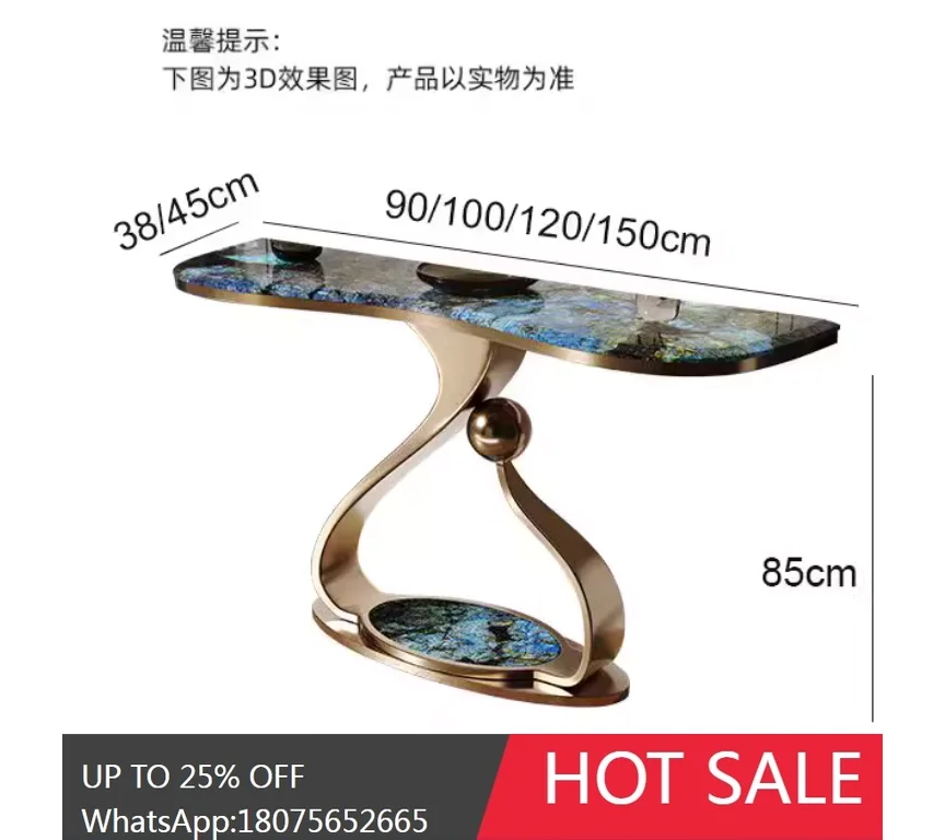 طاولة مدخل رخامية فاخرة من الفولاذ المقاوم للصدأ، طاولة عرض نهاية بهو الفن الحديث #5