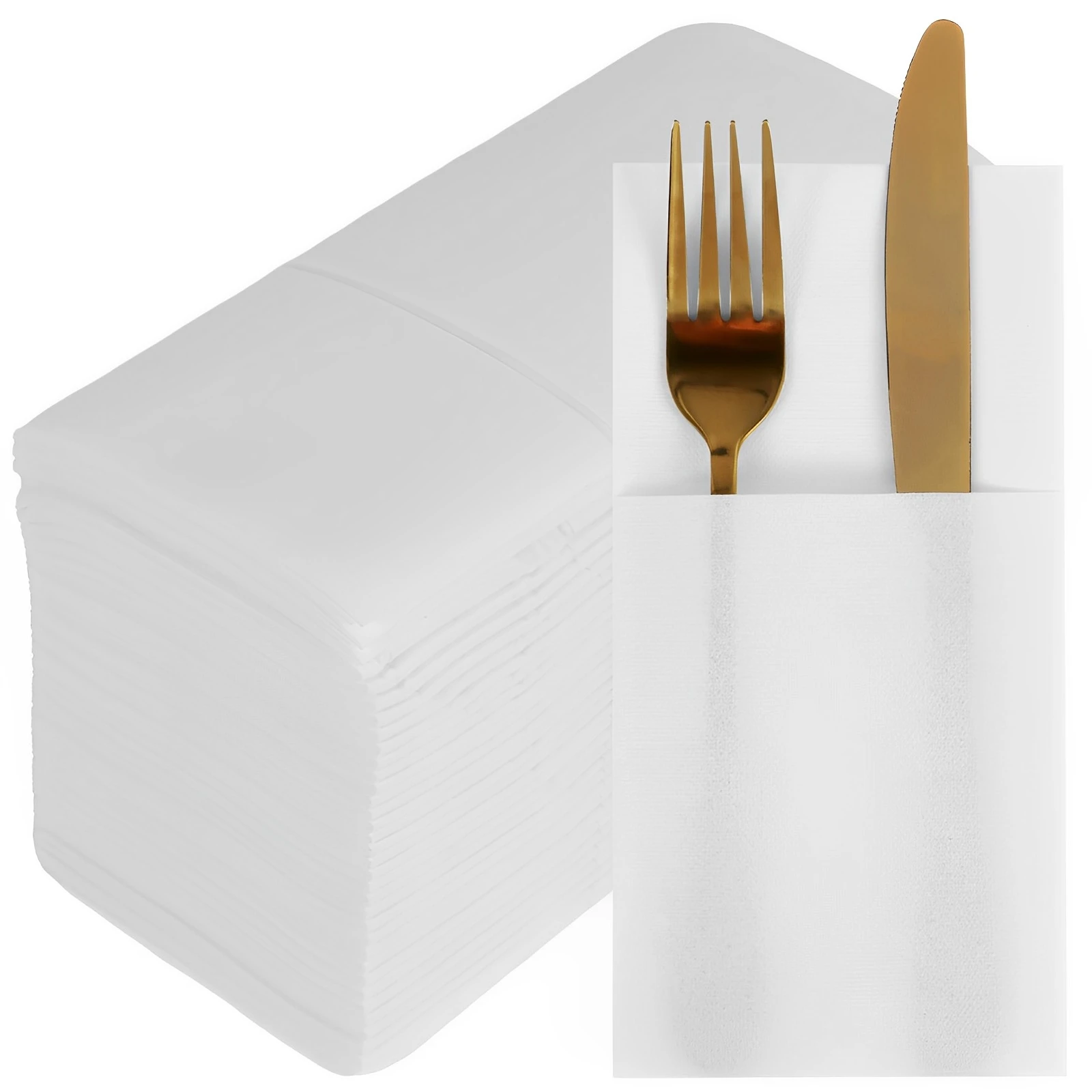 Lot De 150 Serviettes De Table Jetables Avec Poche Pour Couverts - Toucher Lin Doré - Mariage Et Fêtes