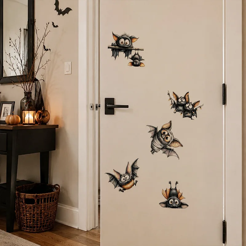 Halloween Cute Cartoon Bat Wall Decal, Self‑Adhesive Festive Sticker, Home Party Scene Layout Indoor Background Wall Ornament