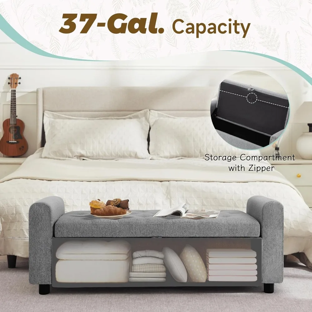 패브릭 소재 수납 오토만 벤치, 침실 신발 수납함 (48가지 패브릭 옵션), 침대 끝 가구, 현관 신발 정리함