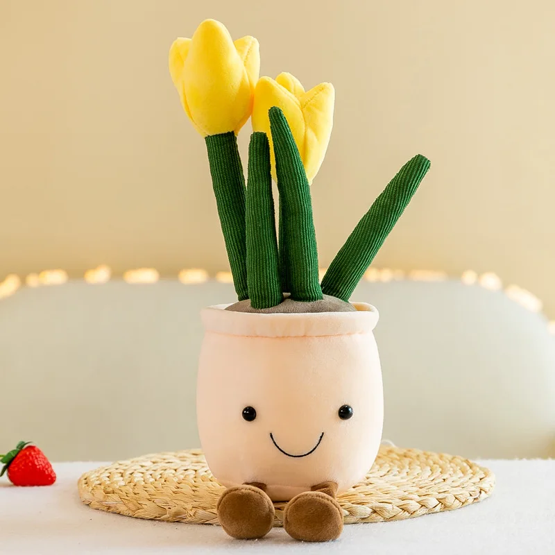 Almofadas de pelúcia para crianças, bonecas em vaso de flores simuladas, presentes de aniversário para meninos e meninas, decorações de quarto, adereços de fotografia 0