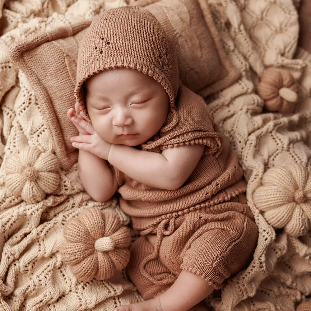 0-1 شهر الوليد التصوير الدعائم اكسسوارات جميلة موضوع الهالوين محبوك الزي مع قبعة النوم ولعبة اليقطين لاطلاق النار #2