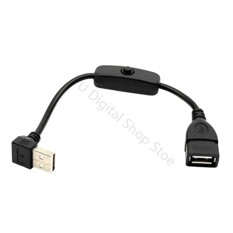 96BA USB Elbow Extension Cord with On Off Button, USB-A Male to Female Cable for Desk Use and Vehicle Routing