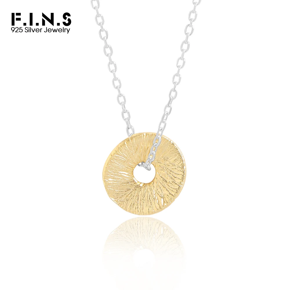 

F.I.N.S Original Textured Round S925 Sterling Silver Necklace Women Geometric Round Hollowed Coin Pendants Fine Jewelry Gifts