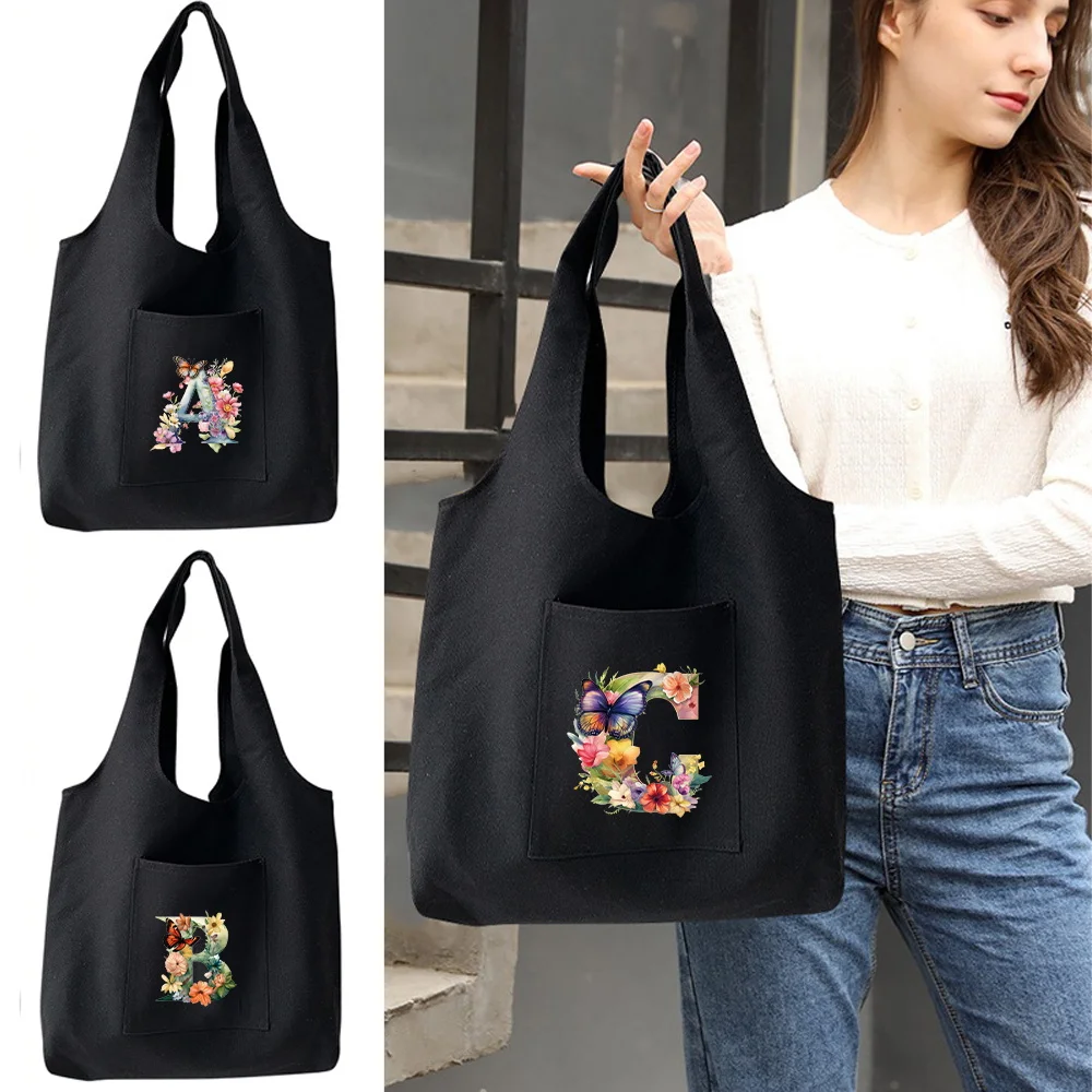 

Folding women's Canvas Tote Bag Women's Shoulder Bag Shopping Bag butterfly Letter Pattern for Office School Picnics Daily Trips