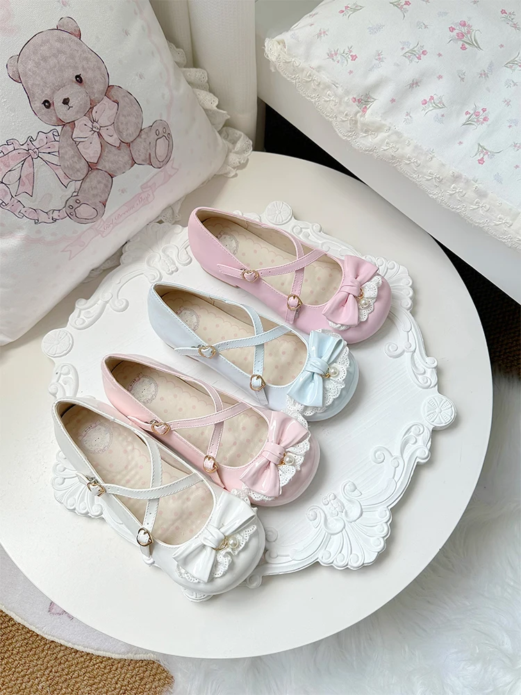 Japanese Lolita Dessert Low Order Shoes Butterfly Knot Sweet And Cute Girl Tea Party Single Shoes
